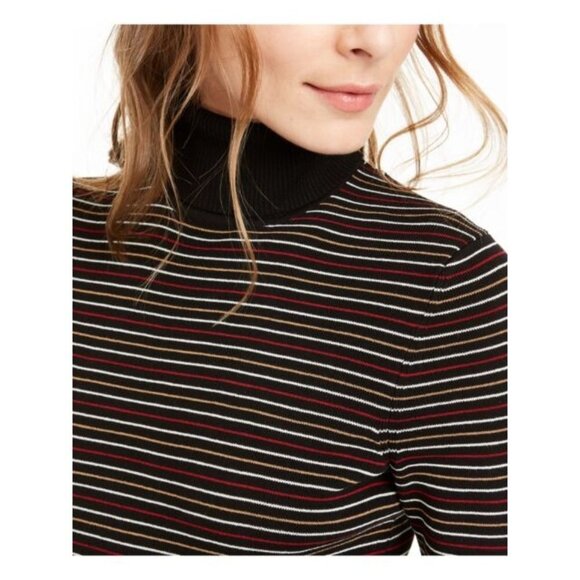 Anne Klein Women's Black Multi Striped Ribbed Turtleneck Sweater Top XXS - Picture 6 of 6